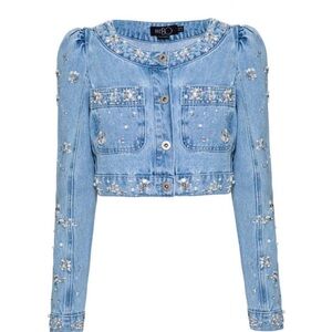 PatBo hand beaded denim cropped jacket size small